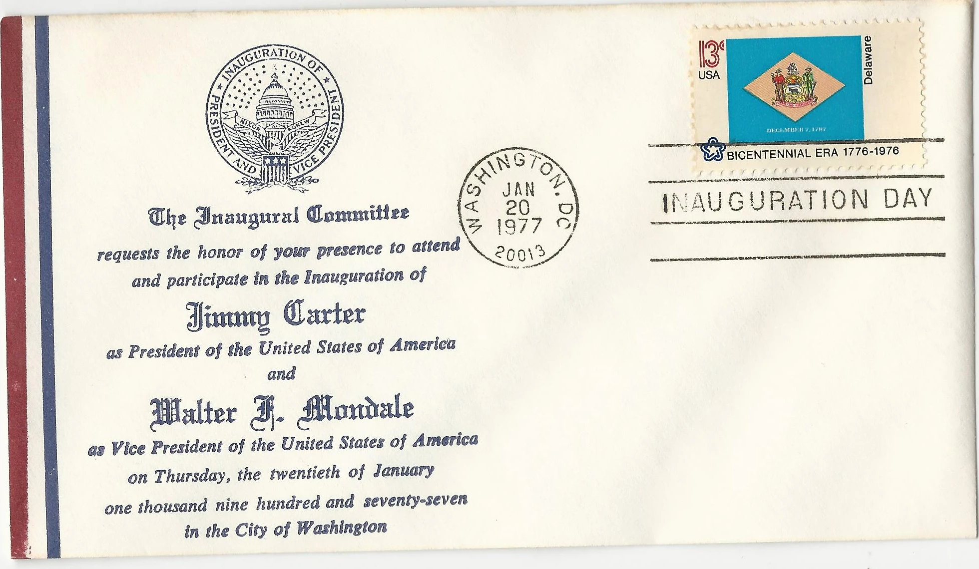 Inauguration Jimmy Carter & Walter Mondale Postmark #1:&hellip;